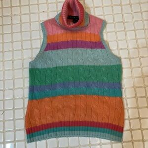 Ralph Lauren Black Label Striped Cashmere Sleeveless  TN Sweater S